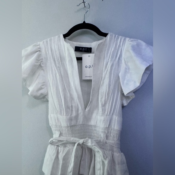 O.P.T Chic White Midi cotton Dress with Ruffle Detail New xs - Picture 11 of 16